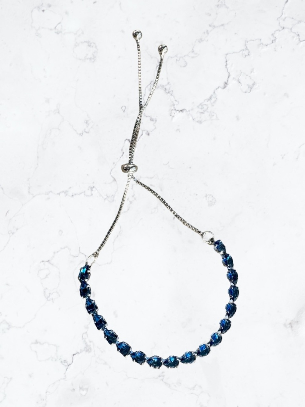 Adjustable Silver Bracelet with Blue Crystals